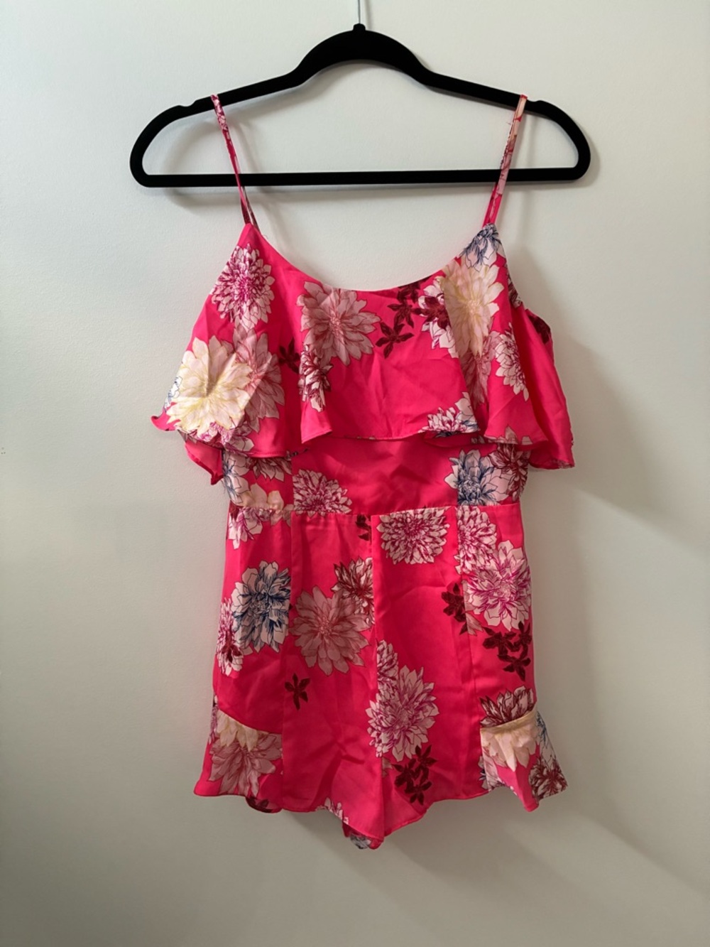 BB Dakota Hot Pink Floral Spaghetti-Strap Romper